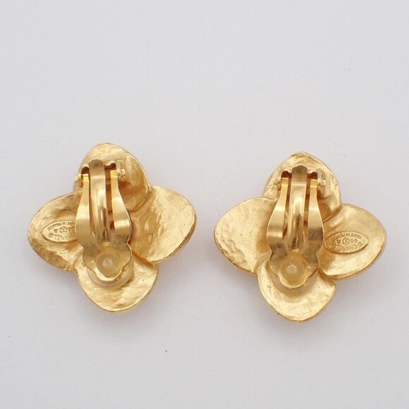 CHANEL CC Logo Flower Button Earrings 96 A Clip-On Gold-Plated Vintage 76RF532 - Picture 6 of 10